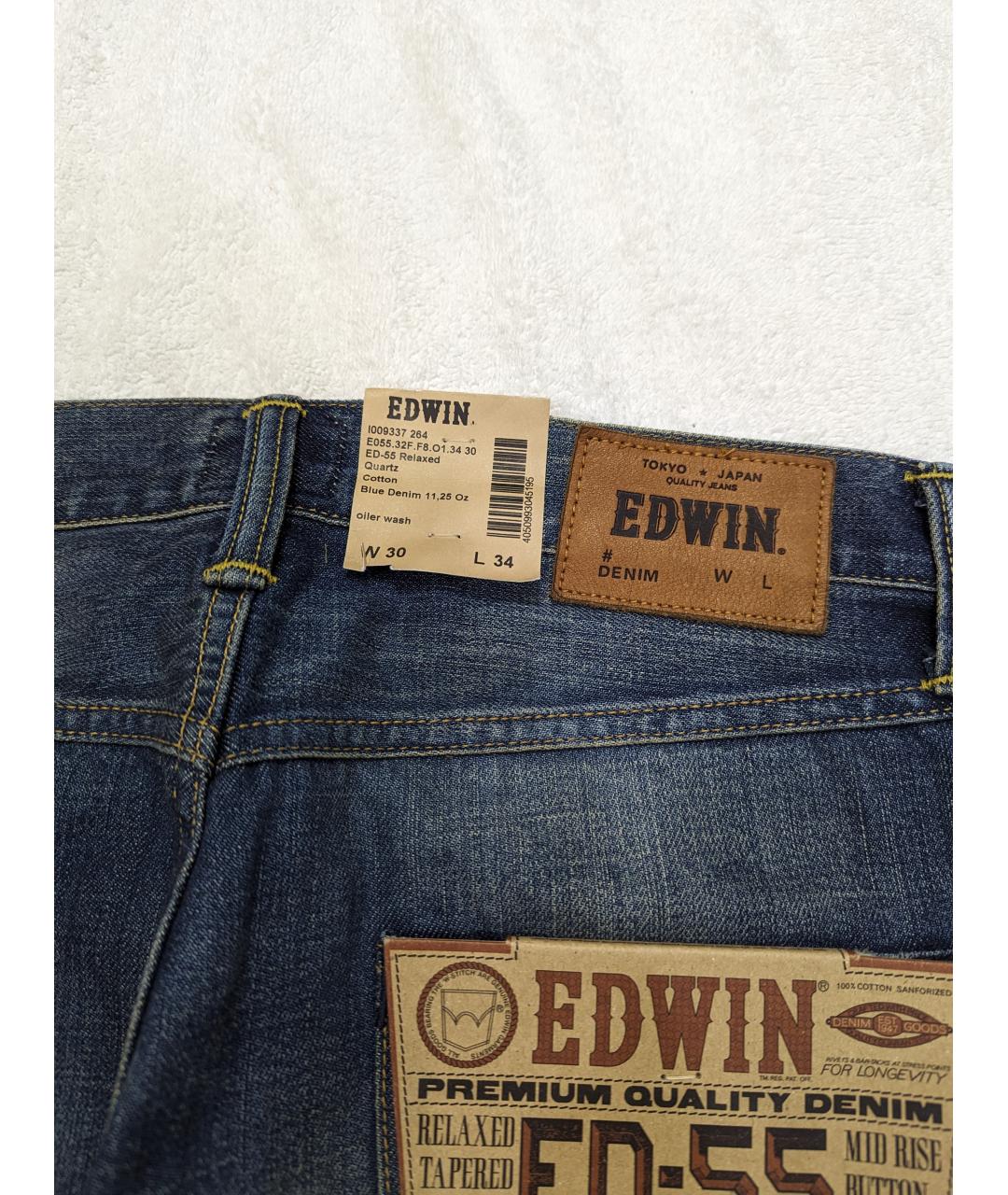 EDWIN Голубые хлопковые прямые джинсы, фото 7
