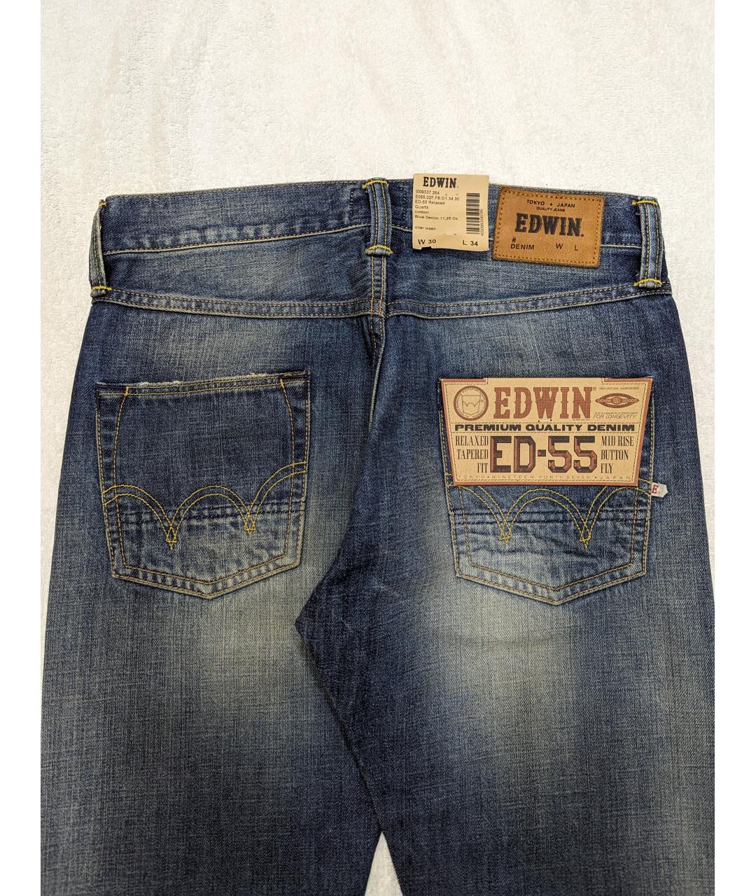 EDWIN Голубые хлопковые прямые джинсы, фото 3