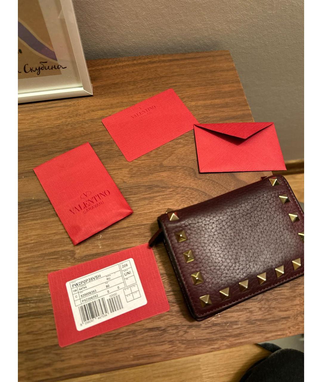 VALENTINO Бордовый кожаный кошелек, фото 6