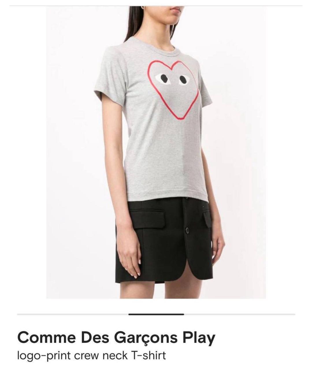 COMME DES GARÇONS PLAY Серая хлопковая футболка, фото 5