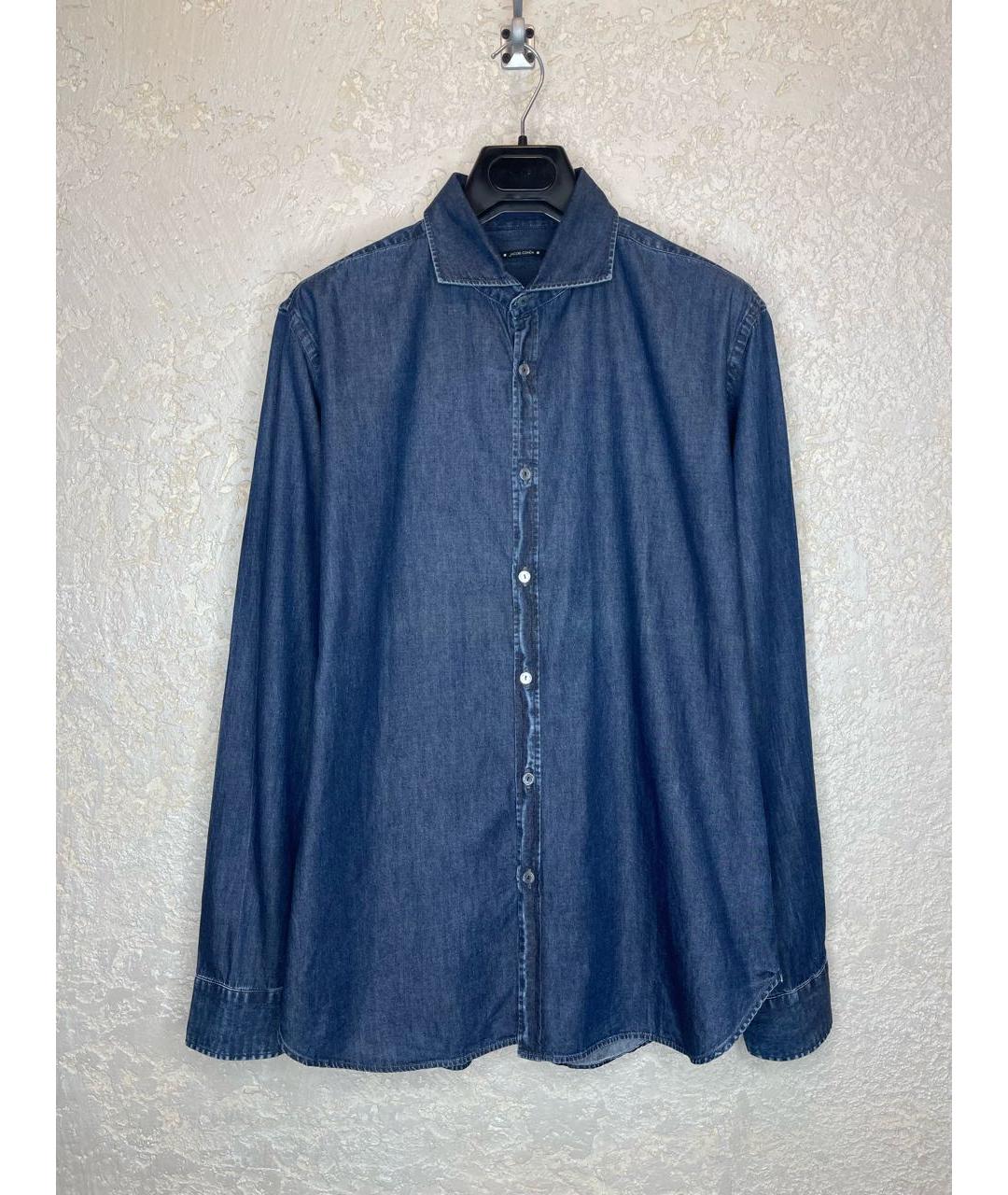 JACOB COHEN Темно-синяя хлопковая кэжуал рубашка, фото 9