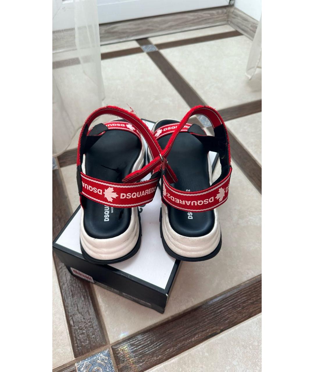 DSQUARED2 Красные текстильные сандалии и шлепанцы, фото 4