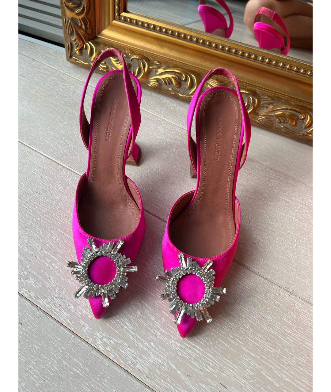 Amina Muaddi Розовые текстильные туфли, фото 2