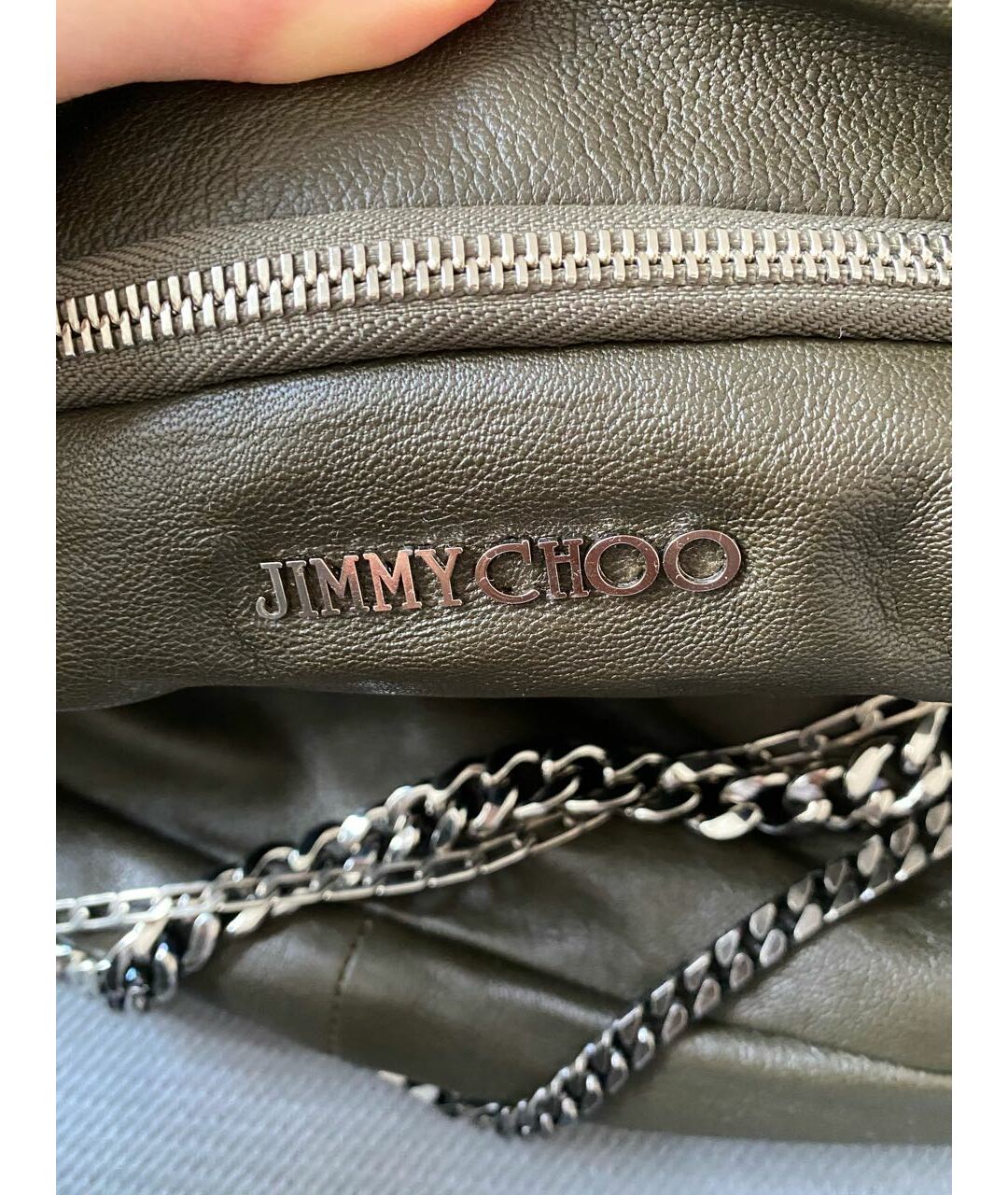 JIMMY CHOO Хаки кожаная сумка тоут, фото 7