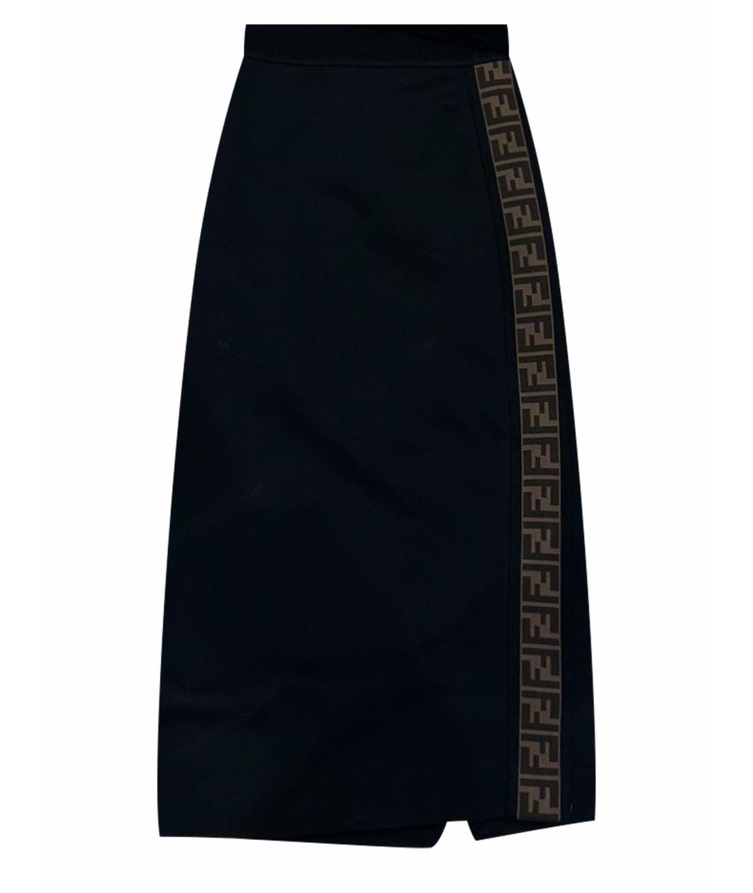 FENDI Черная вискозная юбка миди, фото 1