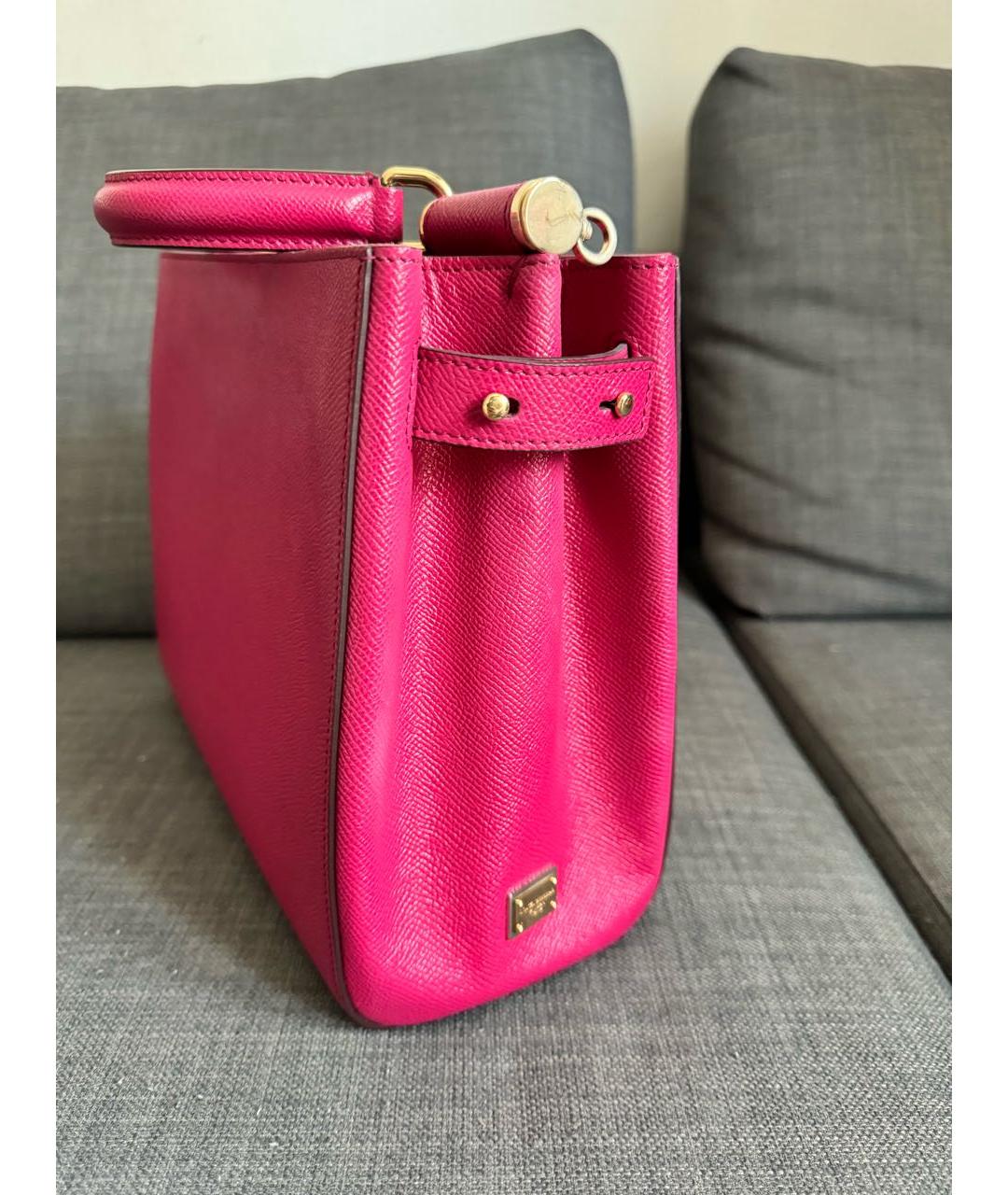 DOLCE&GABBANA Розовая кожаная сумка с короткими ручками, фото 2