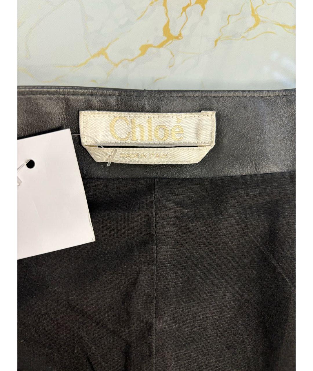 CHLOE Черная кожаная юбка мини, фото 3
