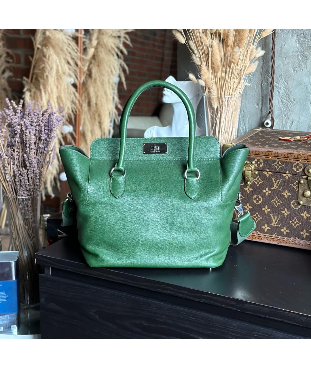 HERMES PRE-OWNED Зеленая кожаная сумка тоут, фото 8