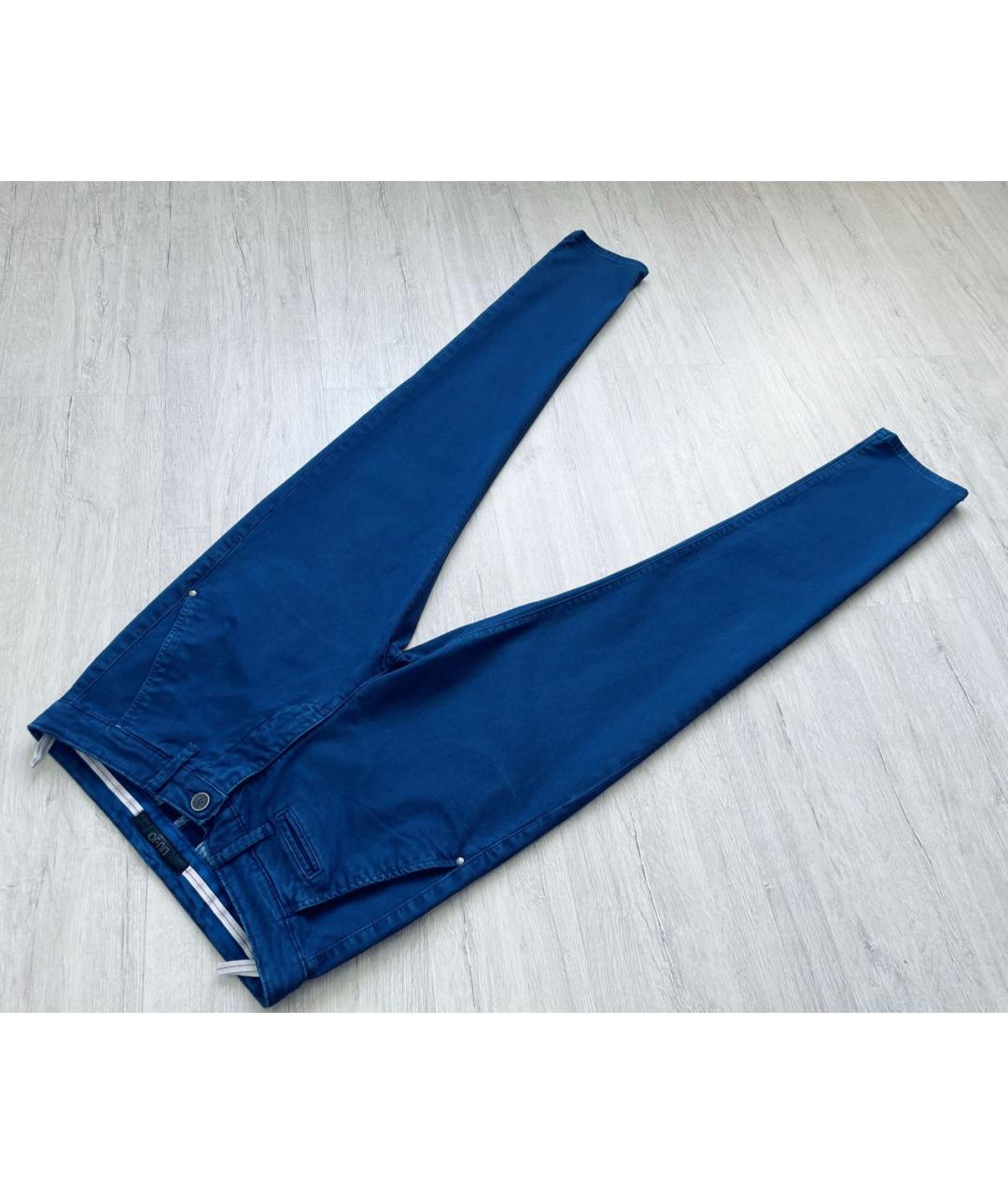 LIU JO Синие хлопко-эластановые классические брюки, фото 7