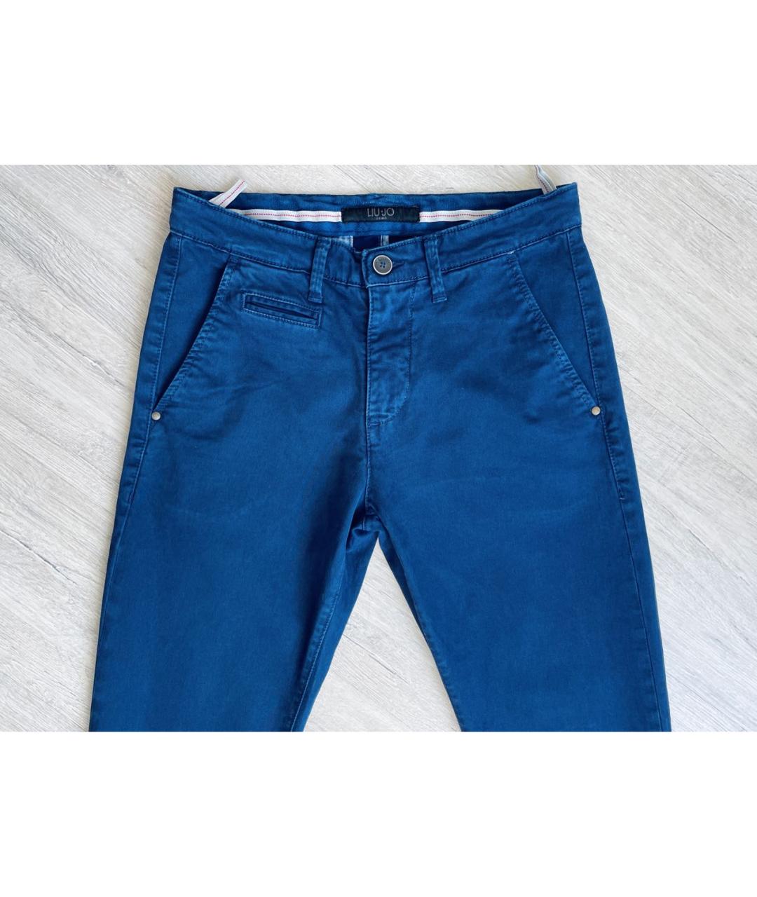 LIU JO Синие хлопко-эластановые классические брюки, фото 5