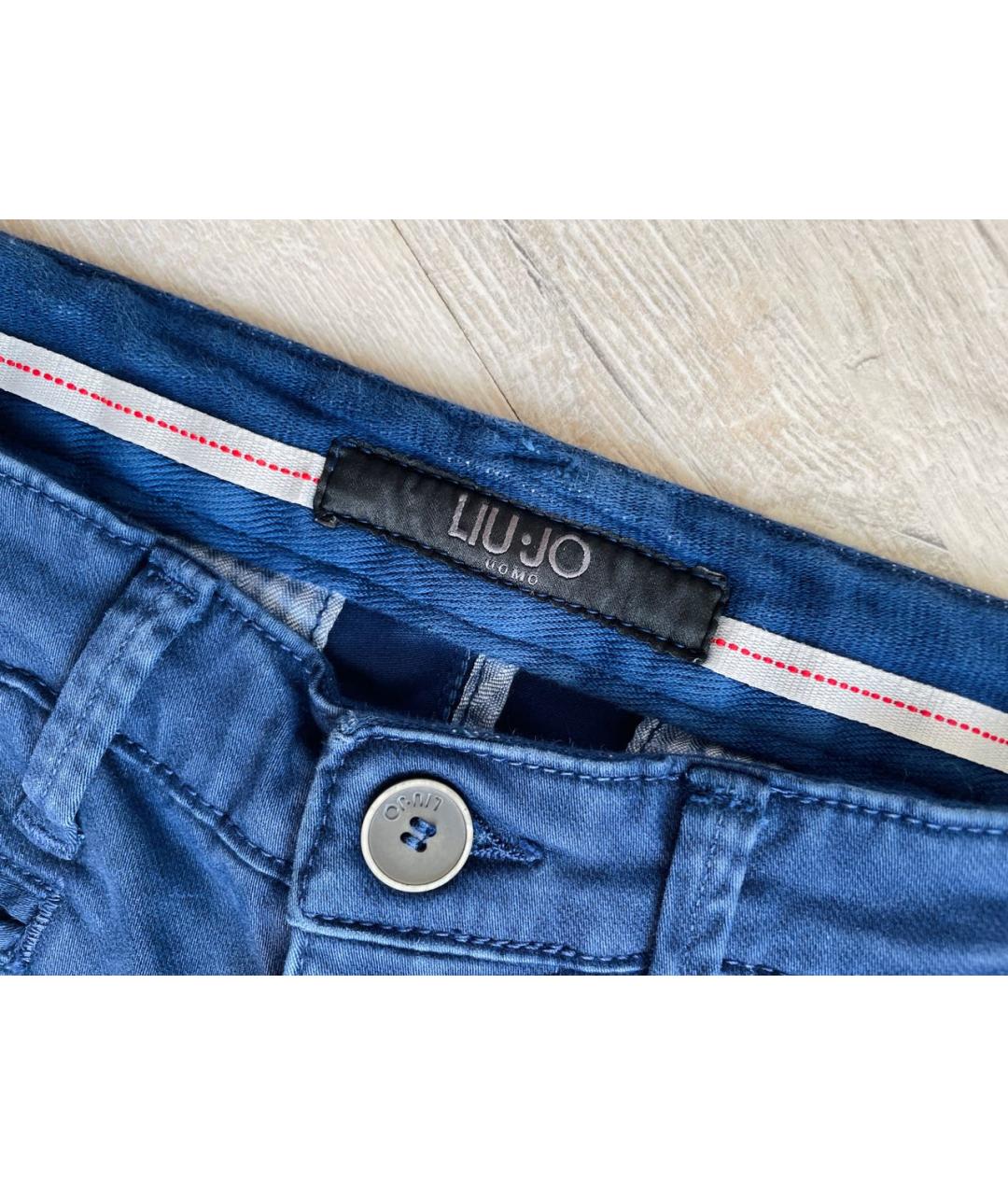 LIU JO Синие хлопко-эластановые классические брюки, фото 3