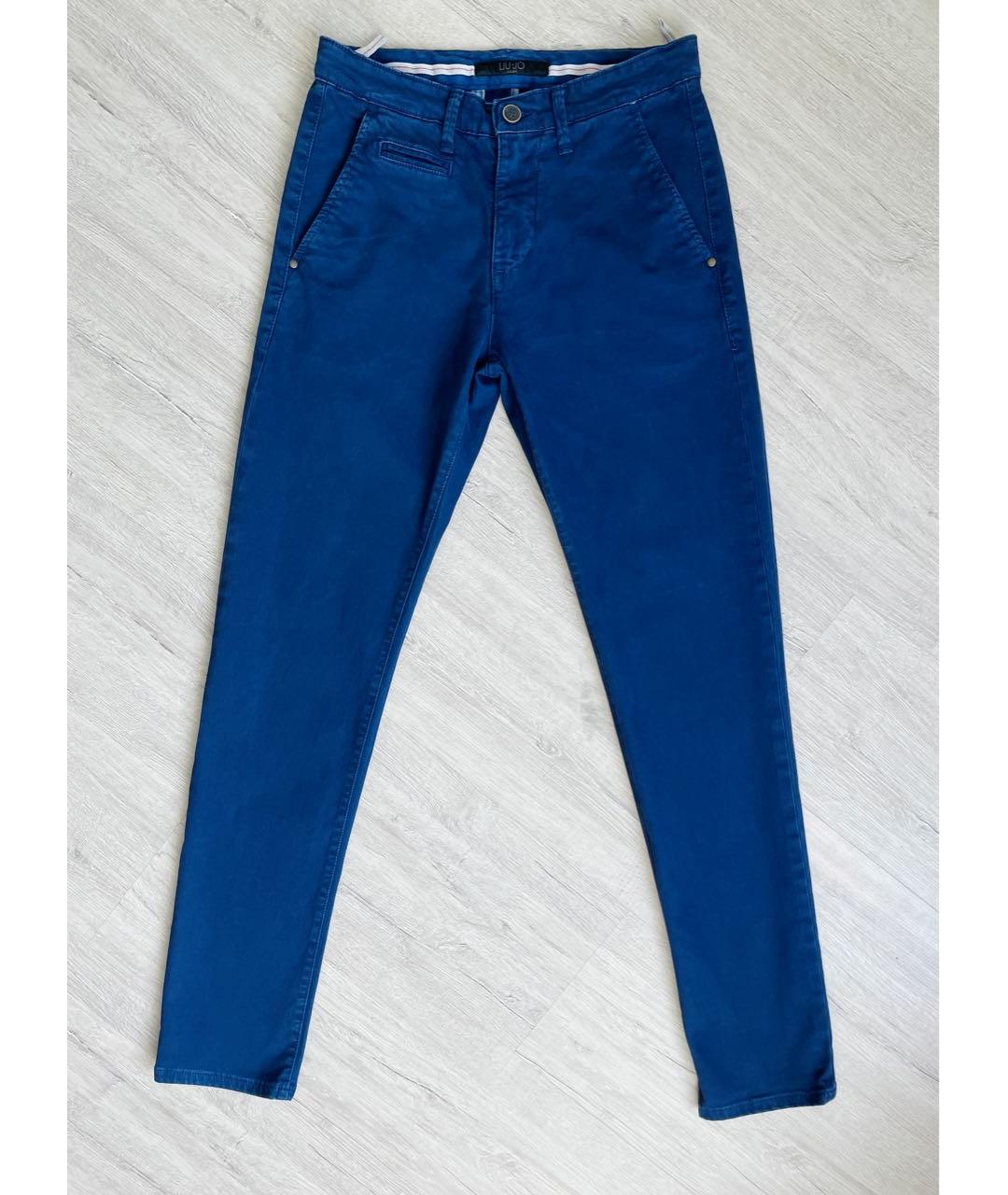 LIU JO Синие хлопко-эластановые классические брюки, фото 9