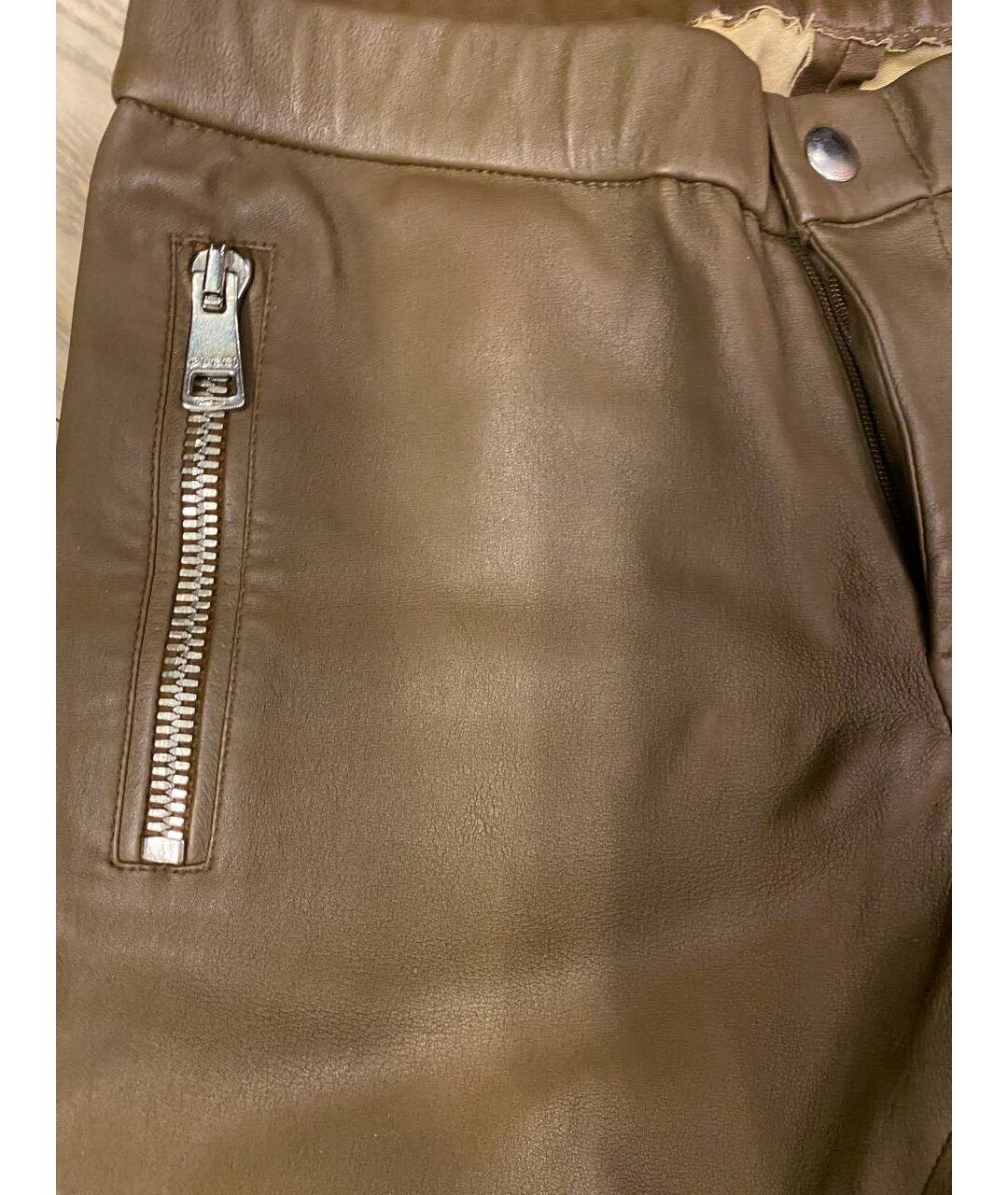 GUCCI Коричневые кожаные брюки узкие, фото 3