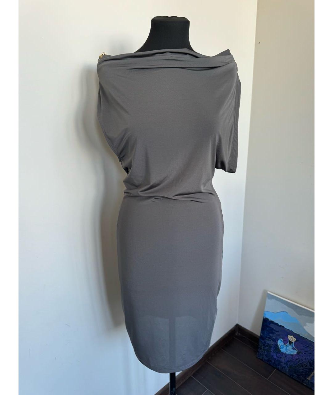 LIU JO Антрацитовое синтетическое коктейльное платье, фото 5