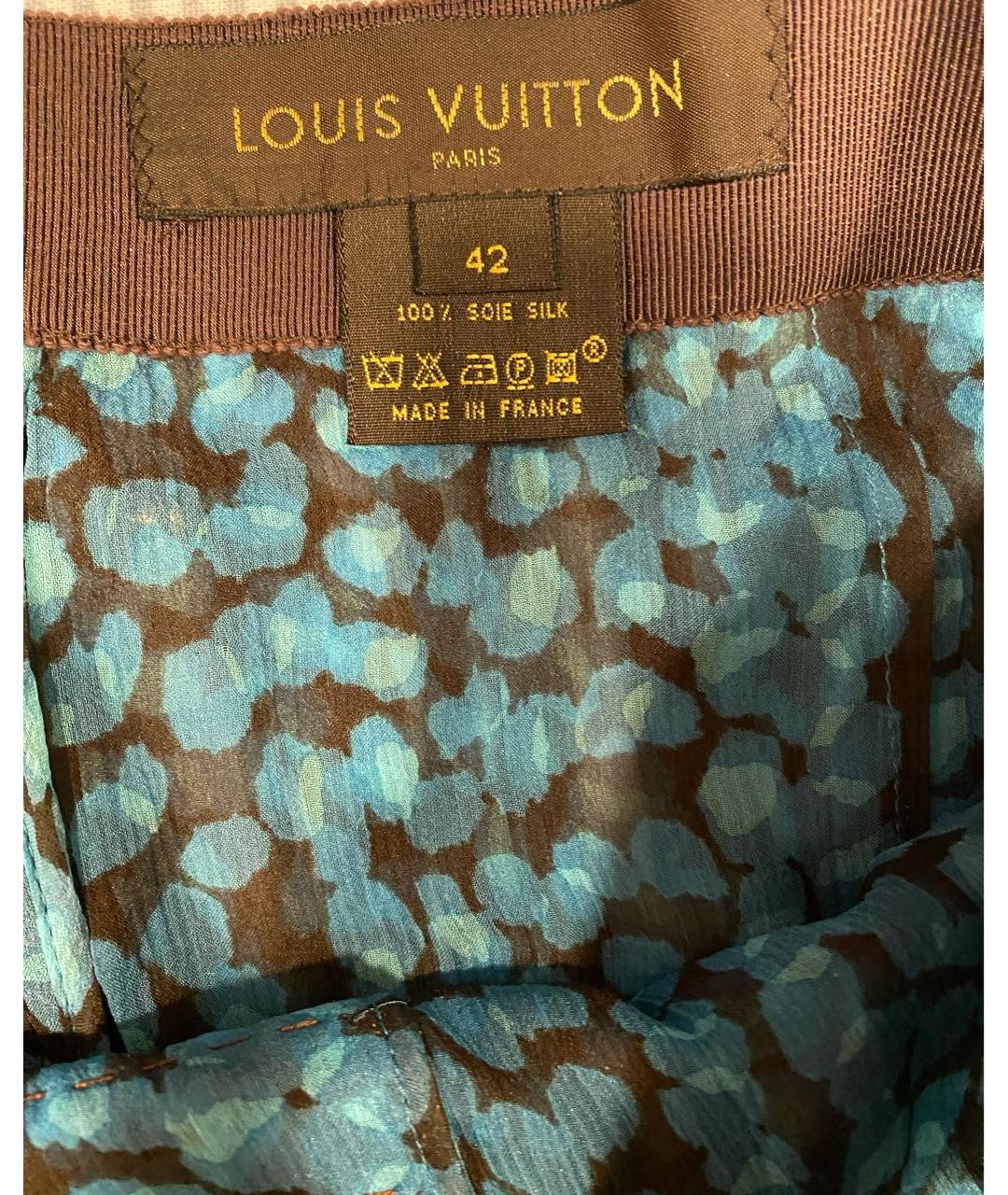 LOUIS VUITTON Голубая шелковая юбка миди, фото 4