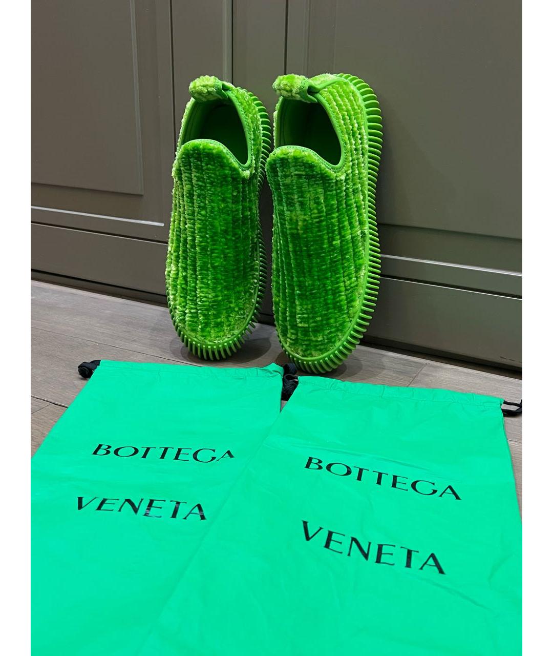 BOTTEGA VENETA Зеленые текстильные низкие кроссовки / кеды, фото 2