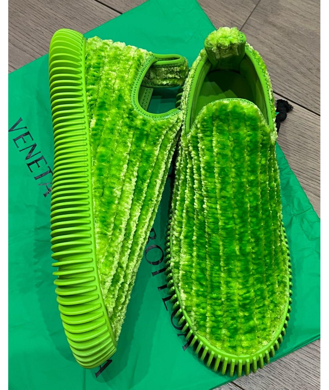 BOTTEGA VENETA Зеленые текстильные низкие кроссовки / кеды, фото 5
