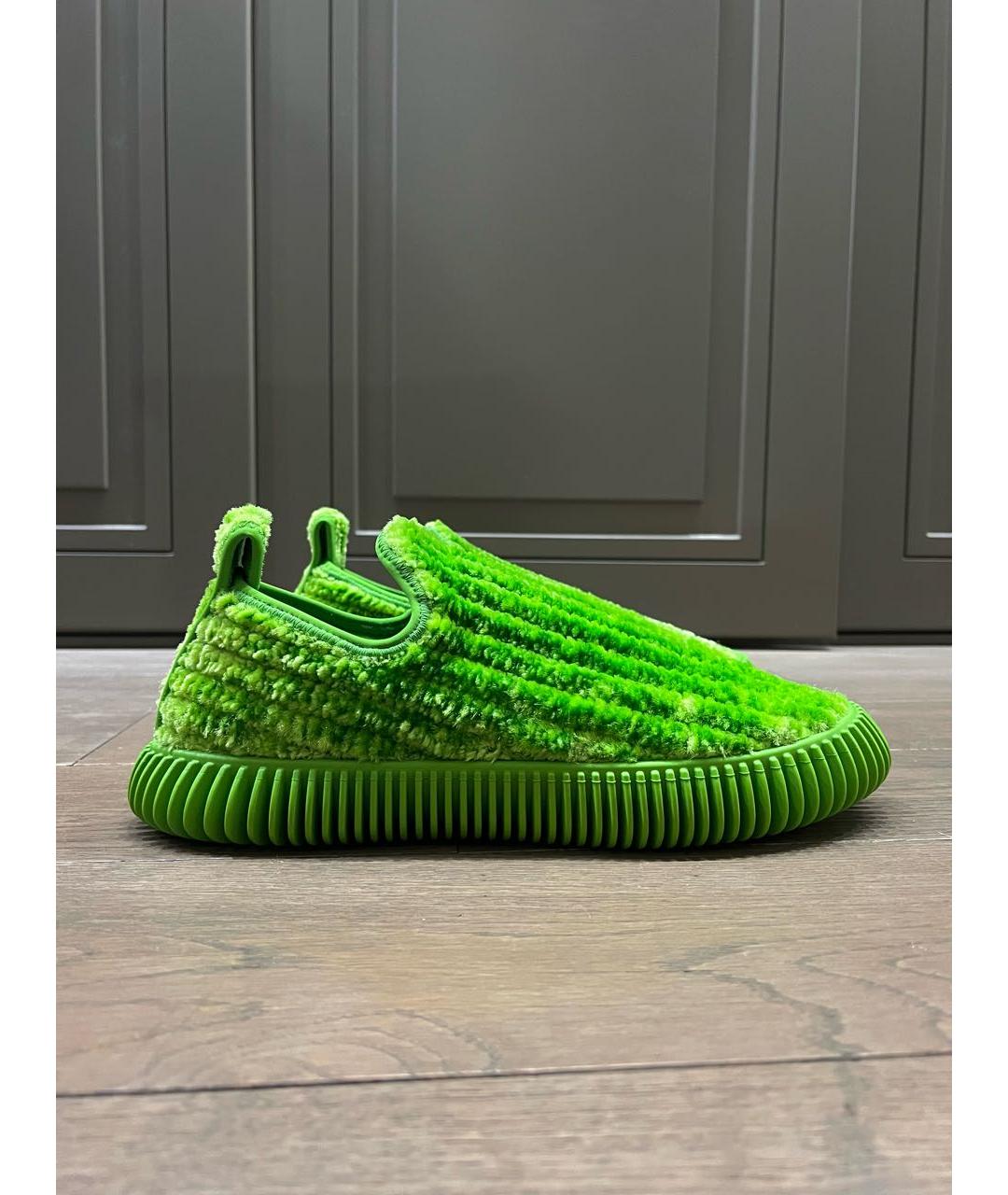 BOTTEGA VENETA Зеленые текстильные низкие кроссовки / кеды, фото 9