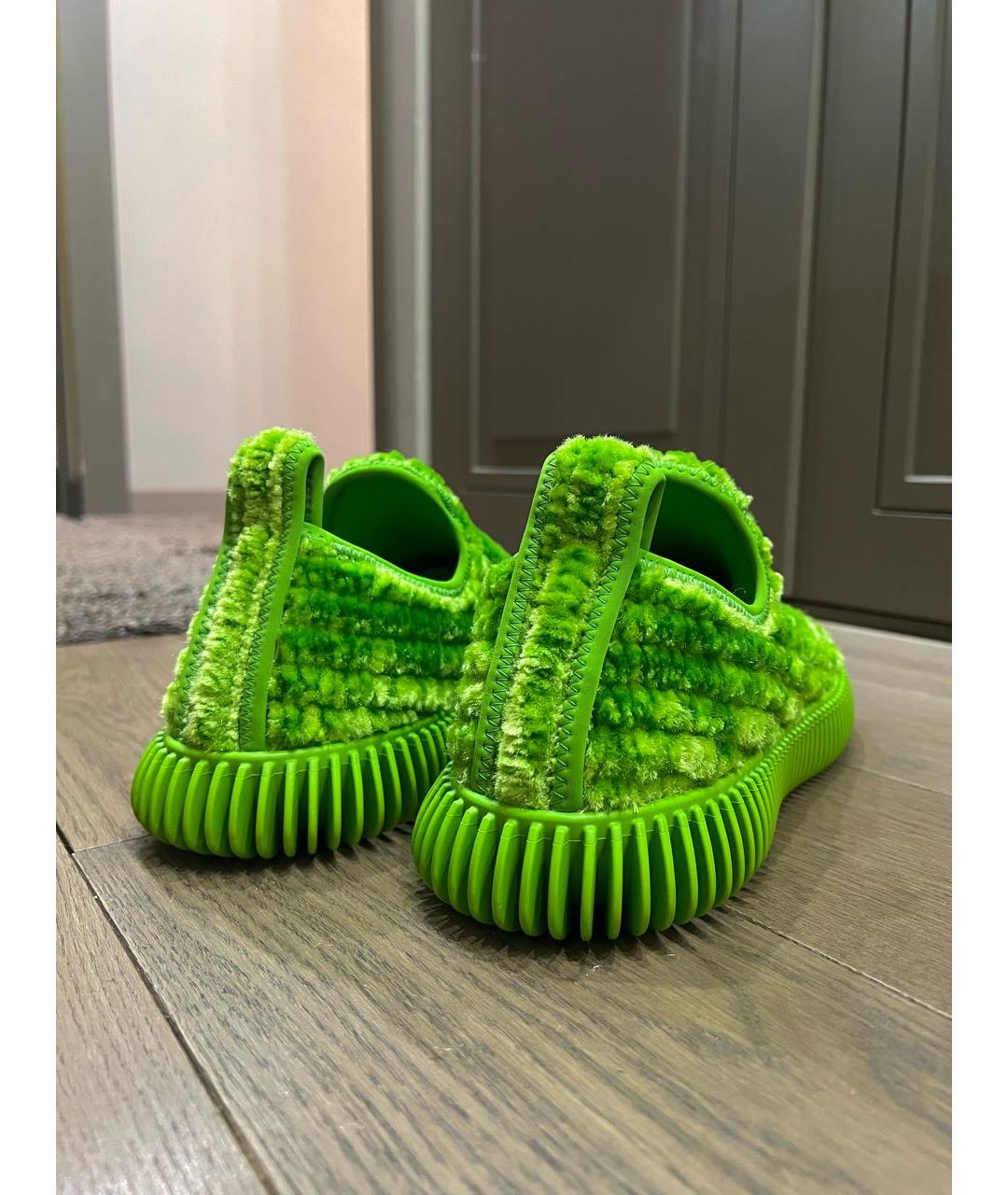 BOTTEGA VENETA Зеленые текстильные низкие кроссовки / кеды, фото 7