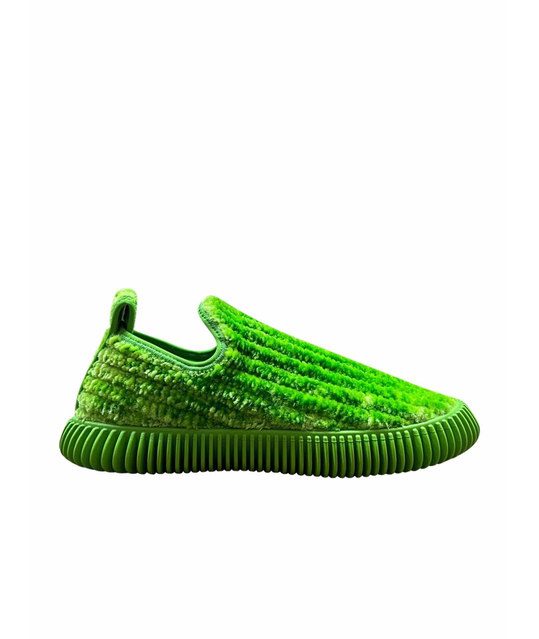 BOTTEGA VENETA Зеленые текстильные низкие кроссовки / кеды, фото 1