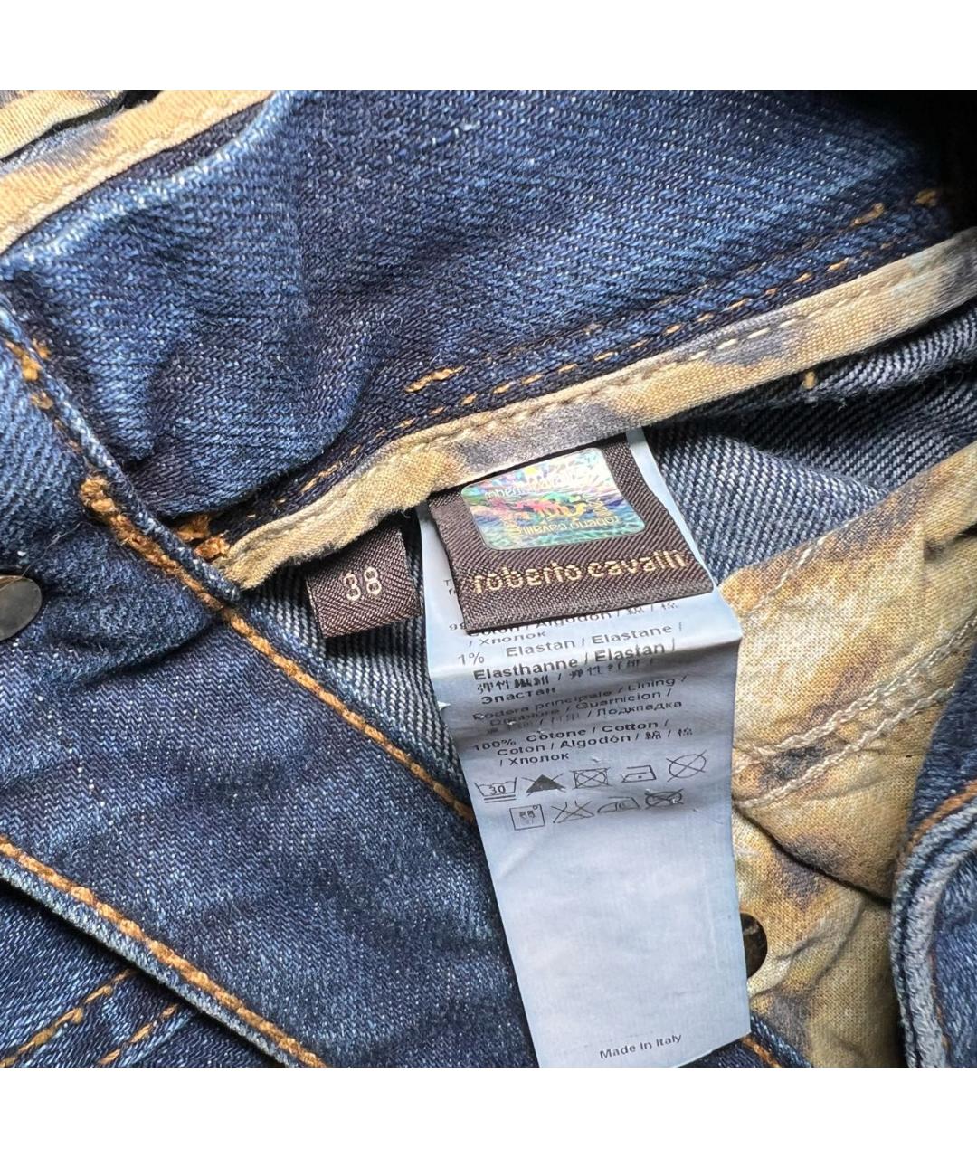 ROBERTO CAVALLI Синие хлопко-эластановые джинсы клеш, фото 4