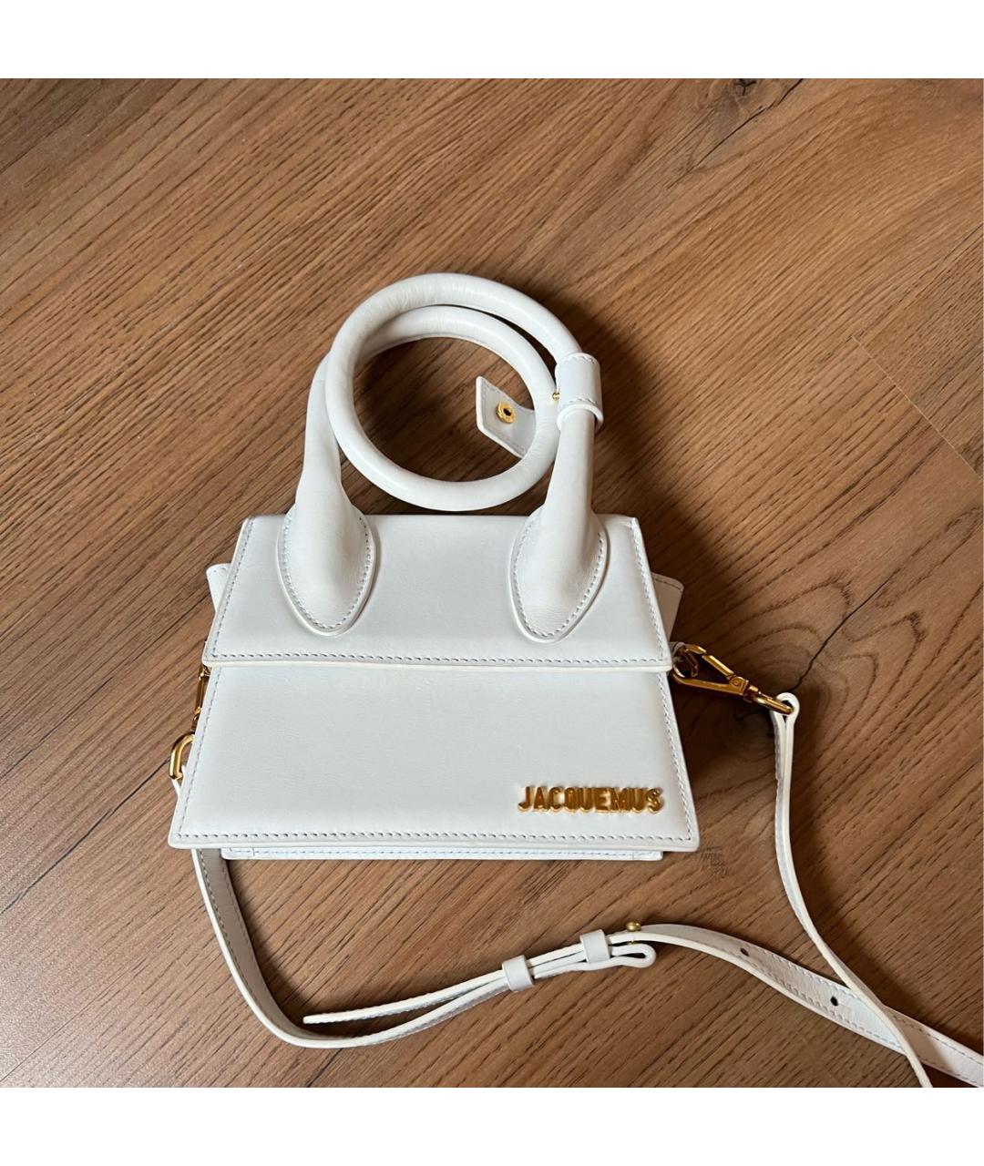 JACQUEMUS Белая кожаная сумка через плечо, фото 5