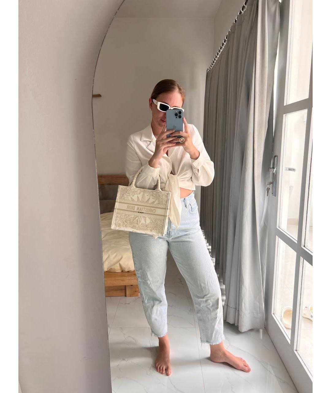 CHRISTIAN DIOR Белая жаккардовая сумка тоут, фото 7