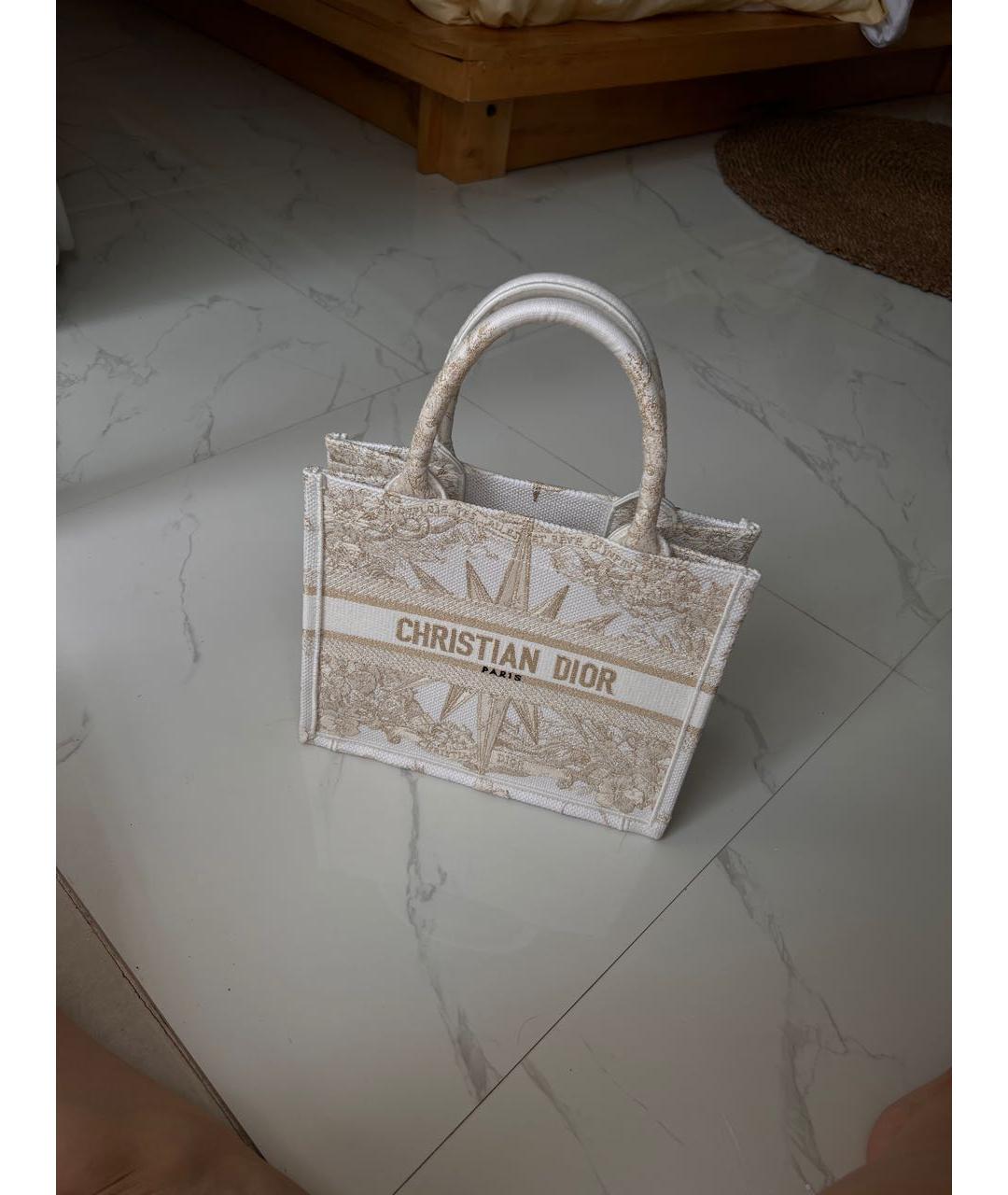 CHRISTIAN DIOR Белая жаккардовая сумка тоут, фото 3