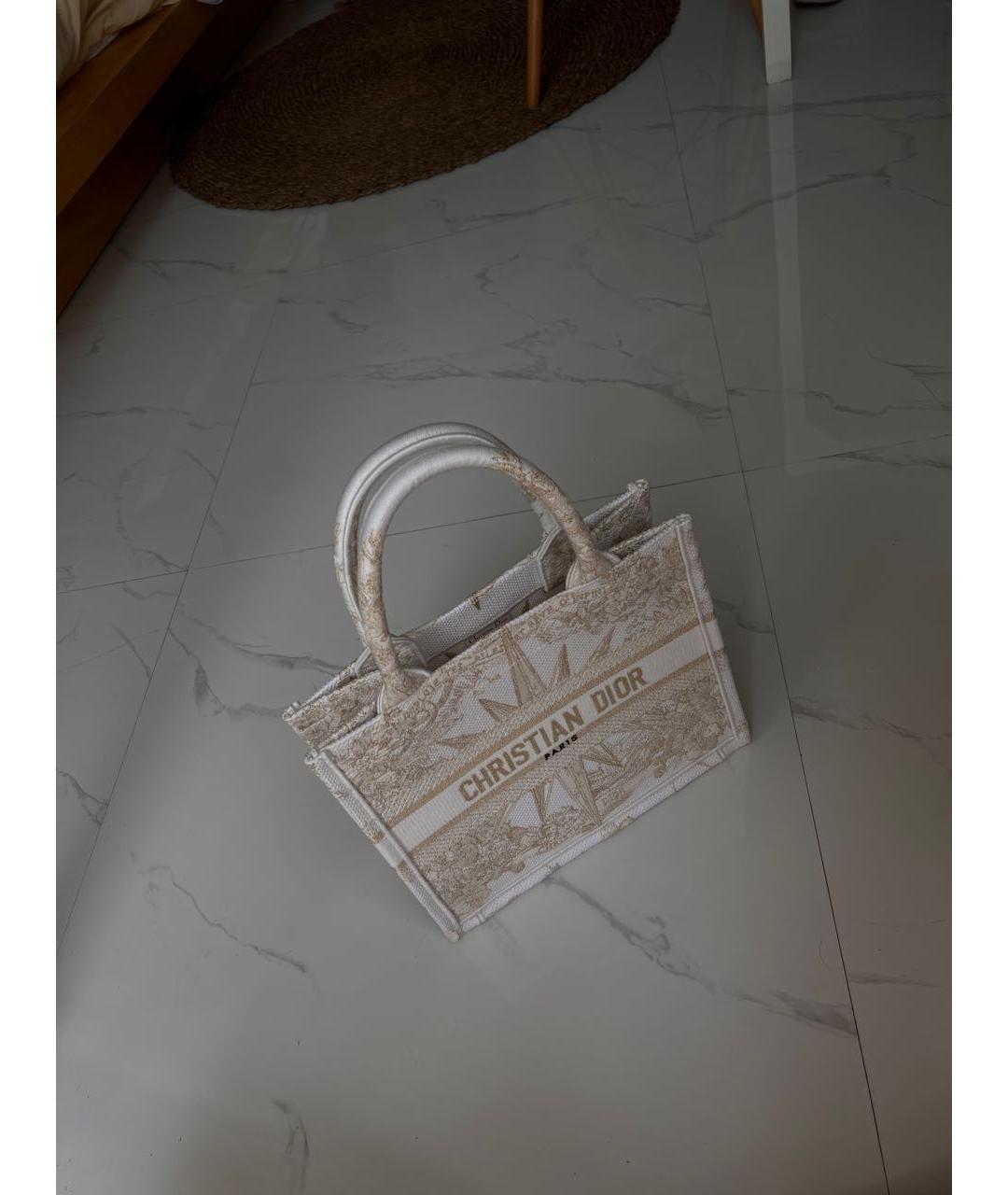CHRISTIAN DIOR Белая жаккардовая сумка тоут, фото 2