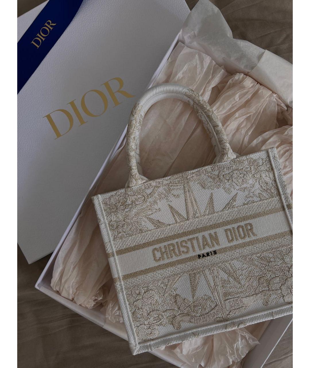 CHRISTIAN DIOR Белая жаккардовая сумка тоут, фото 5