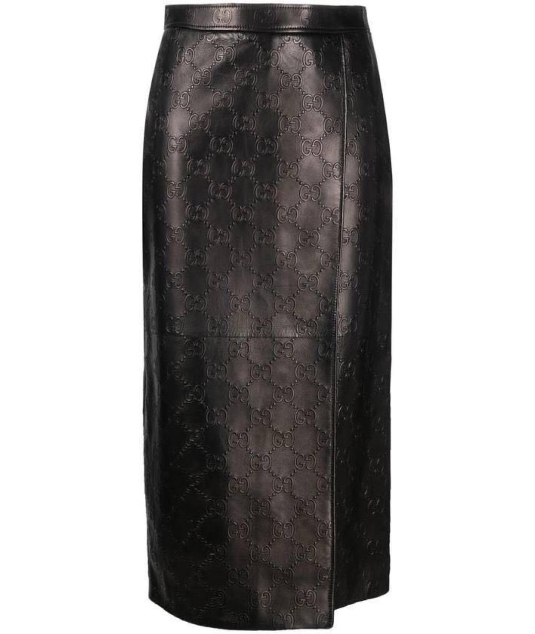 GUCCI Черная кожаная юбка макси, фото 1