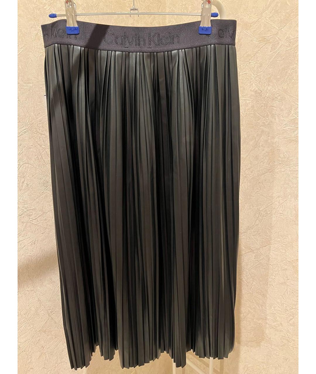 CALVIN KLEIN Черная полиуретановая юбка миди, фото 5