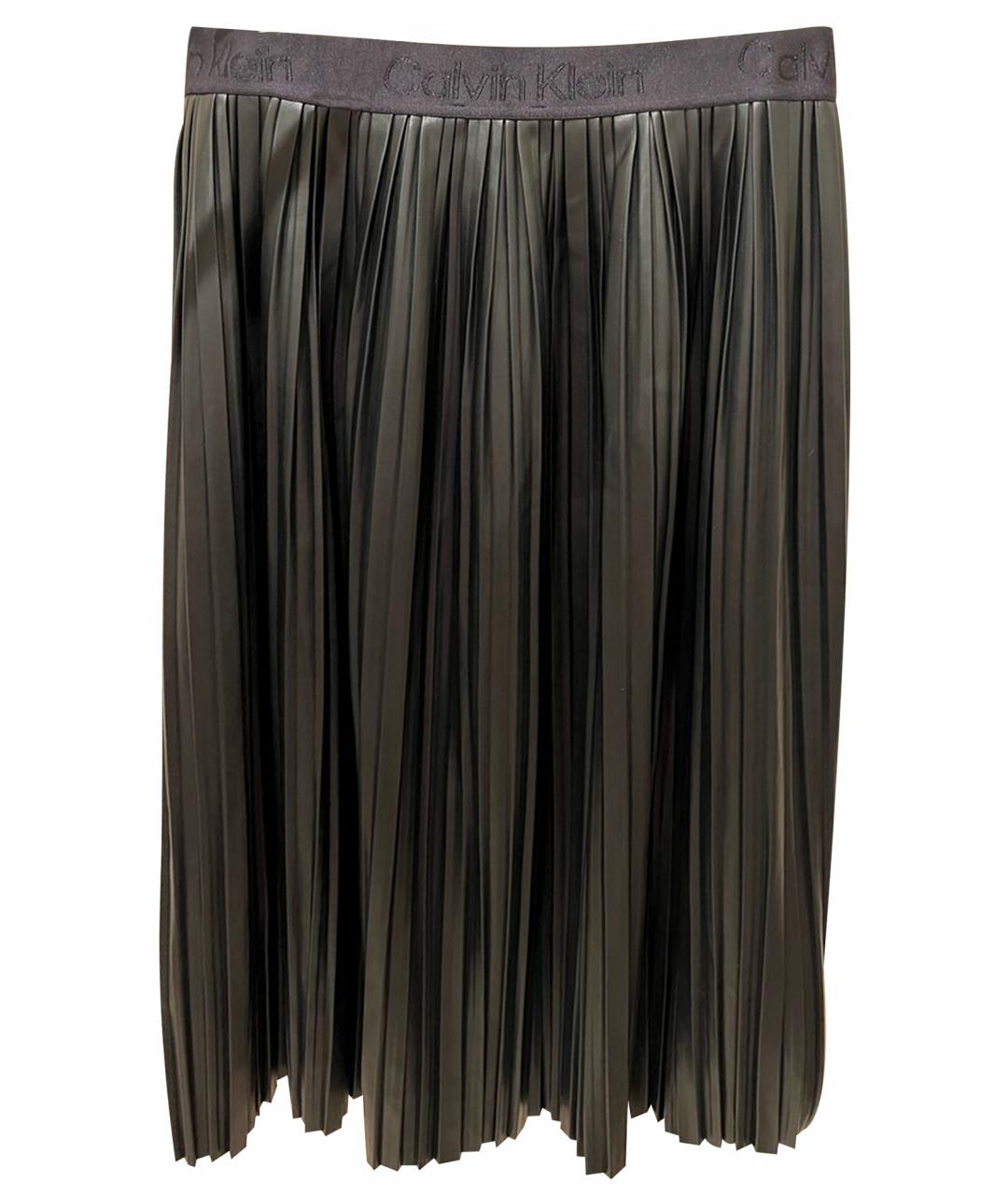 CALVIN KLEIN Черная полиуретановая юбка миди, фото 1