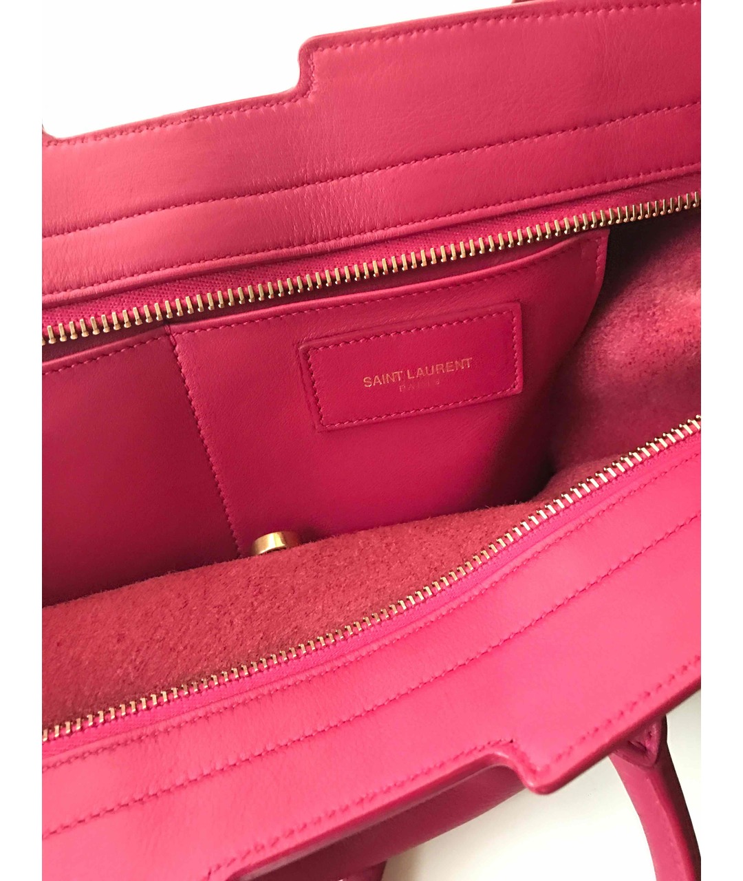 SAINT LAURENT Розовая кожаная сумка тоут, фото 4
