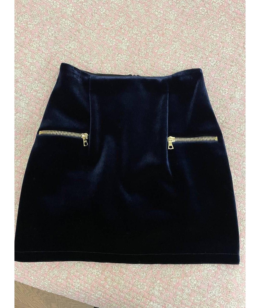 SANDRO Темно-синяя бархатная юбка мини, фото 2