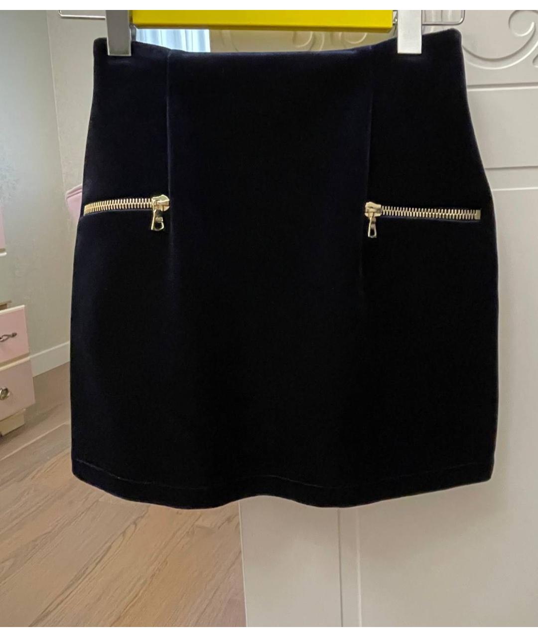 SANDRO Темно-синяя бархатная юбка мини, фото 5