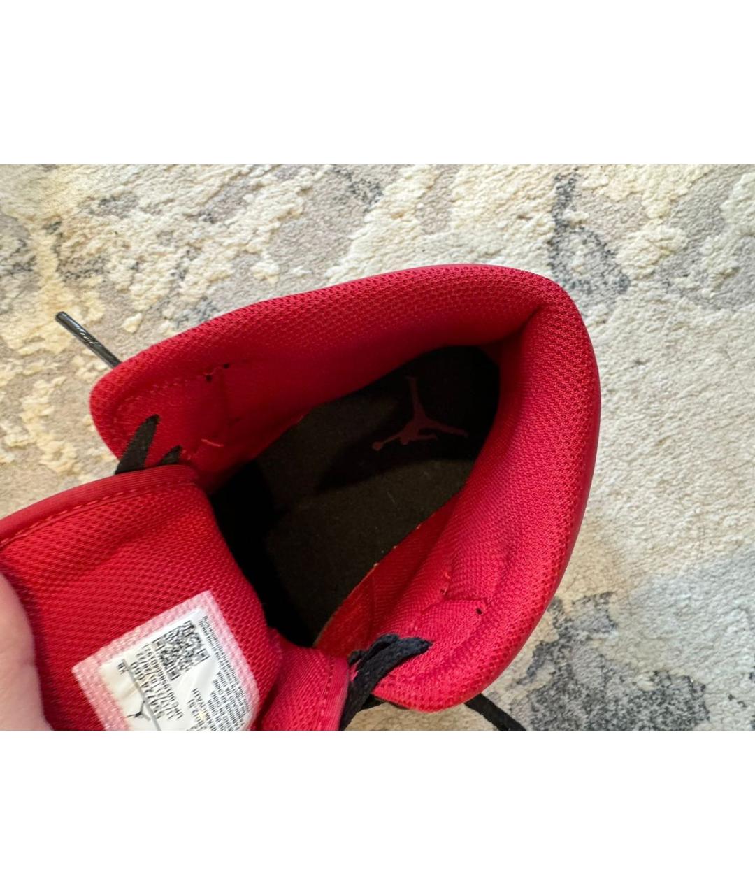 JORDAN Красные кожаные высокие кроссовки / кеды, фото 4