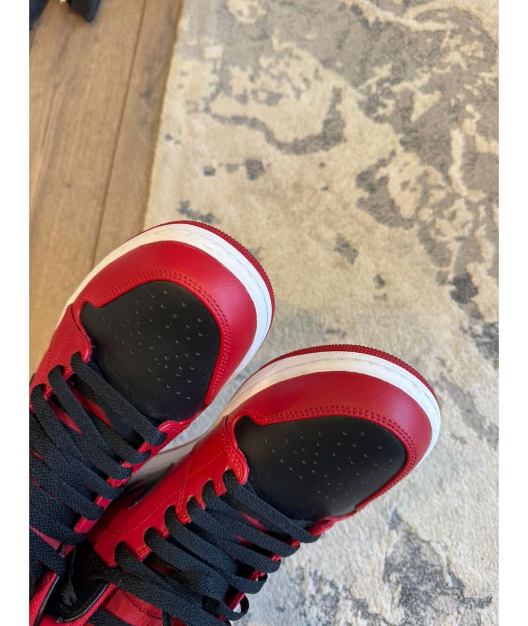 JORDAN Красные кожаные высокие кроссовки / кеды, фото 5