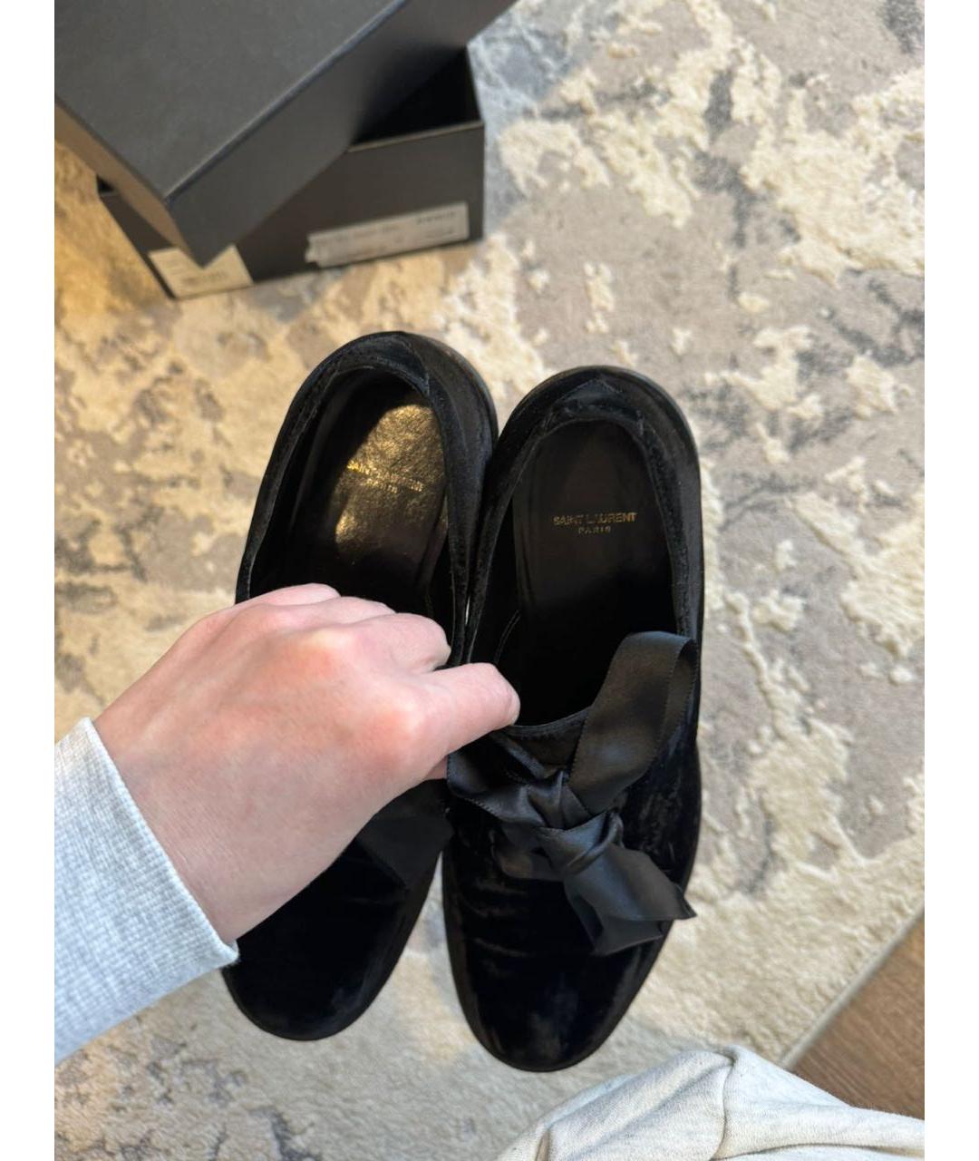 SAINT LAURENT Черные бархатные ботинки, фото 5