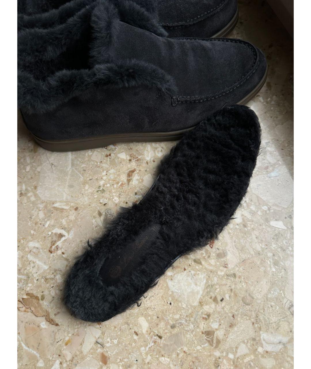 LORO PIANA Черные замшевые ботинки, фото 7