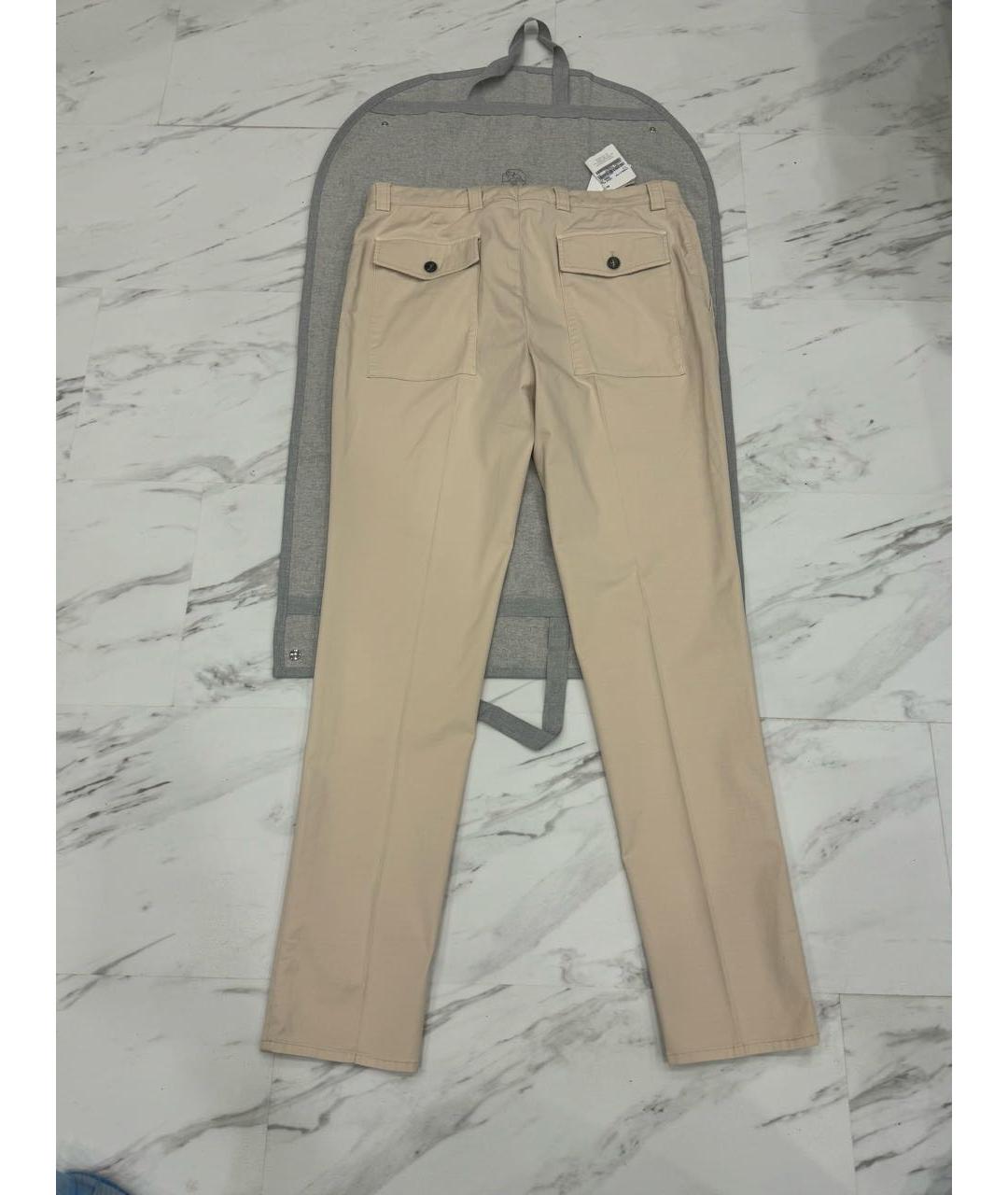 BRUNELLO CUCINELLI Бежевые хлопко-эластановые повседневные брюки, фото 2
