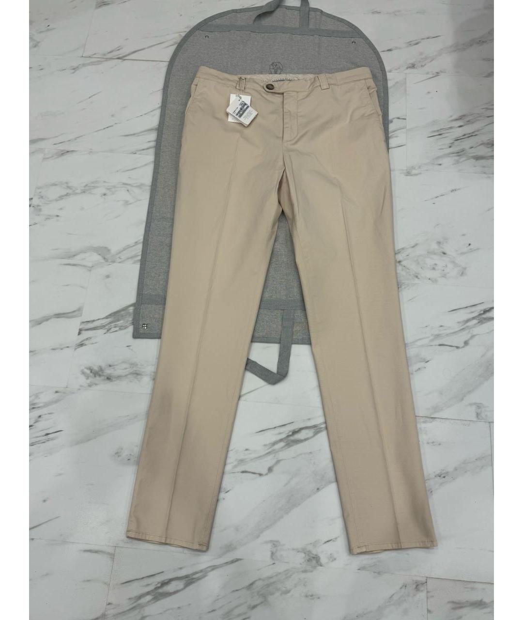 BRUNELLO CUCINELLI Бежевые хлопко-эластановые повседневные брюки, фото 7