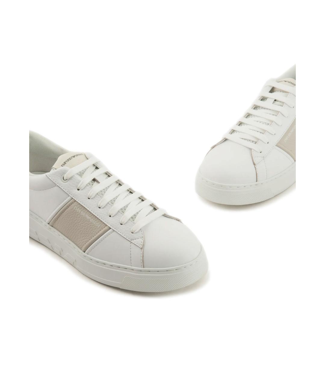 EMPORIO ARMANI Белые кожаные низкие кроссовки / кеды, фото 4