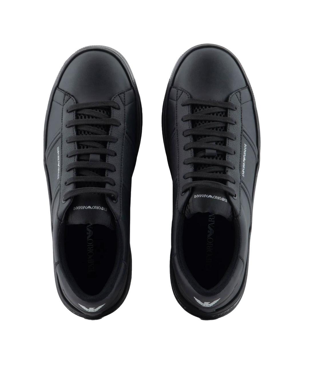 EMPORIO ARMANI Черные кожаные низкие кроссовки / кеды, фото 4