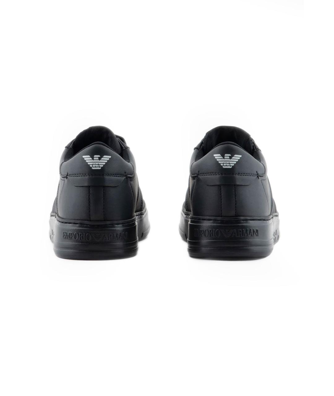 EMPORIO ARMANI Черные кожаные низкие кроссовки / кеды, фото 2