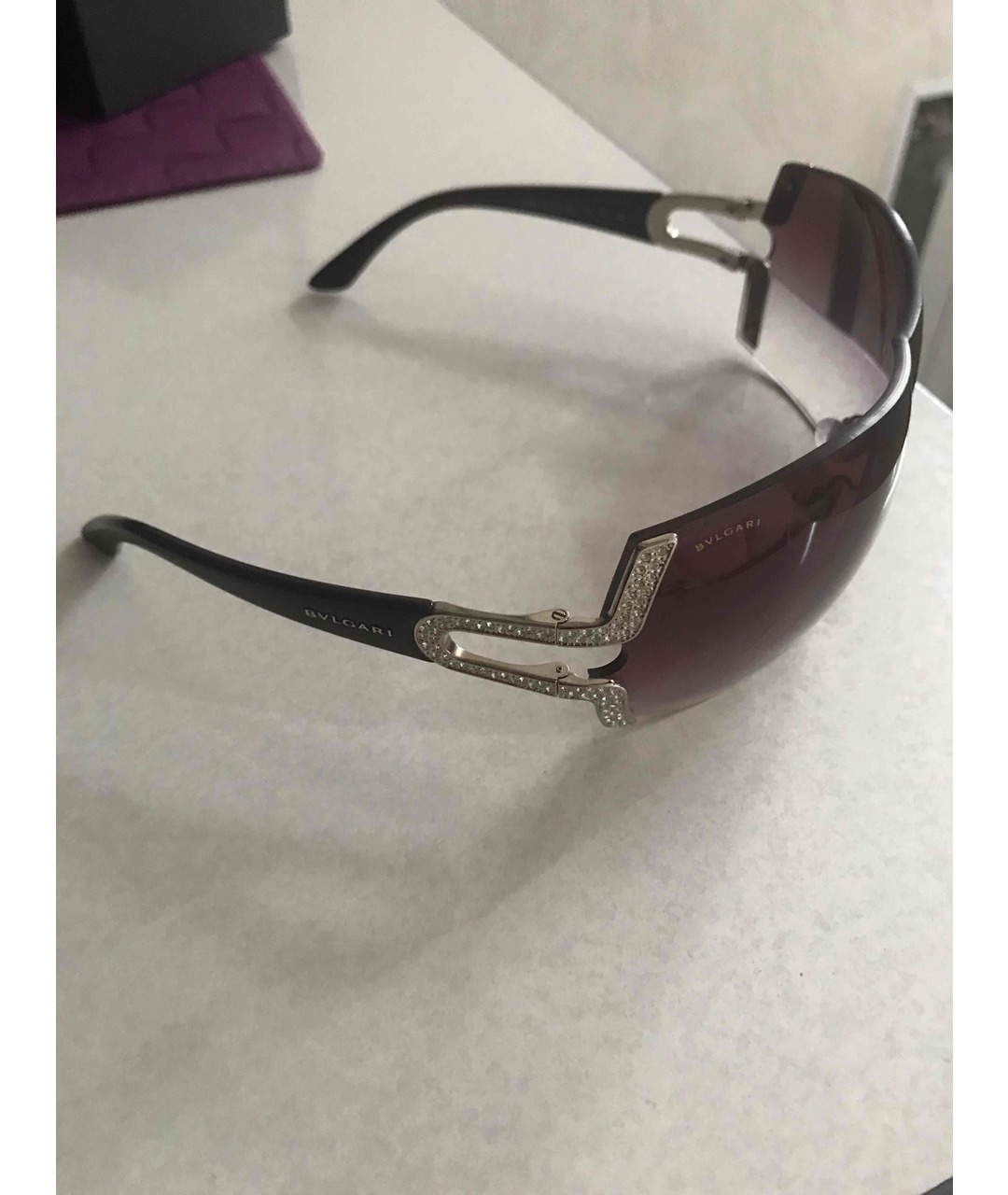 BVLGARI Бордовые металлические солнцезащитные очки, фото 2