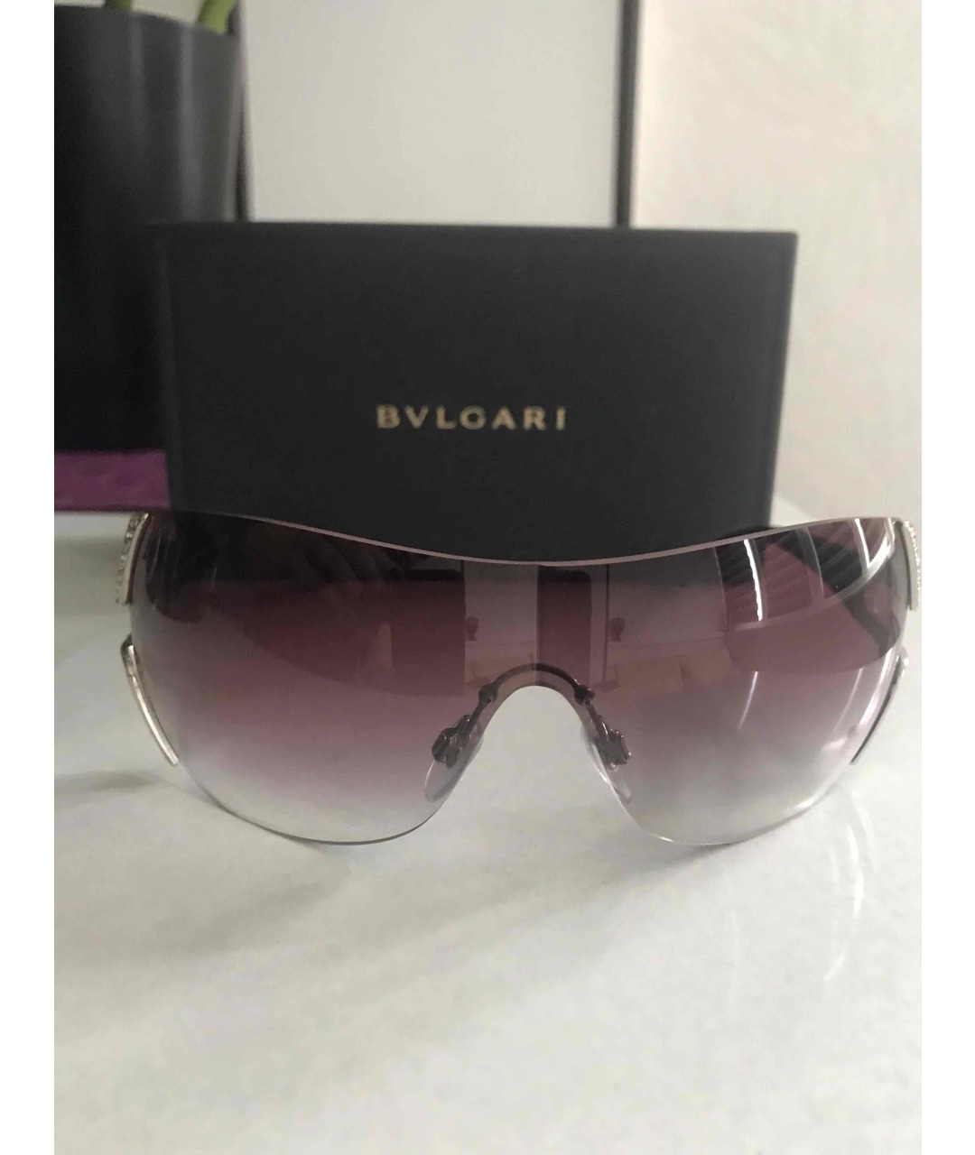 BVLGARI Бордовые металлические солнцезащитные очки, фото 5