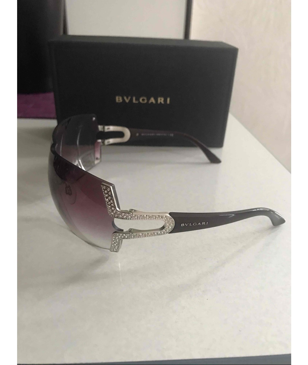 BVLGARI Бордовые металлические солнцезащитные очки, фото 3
