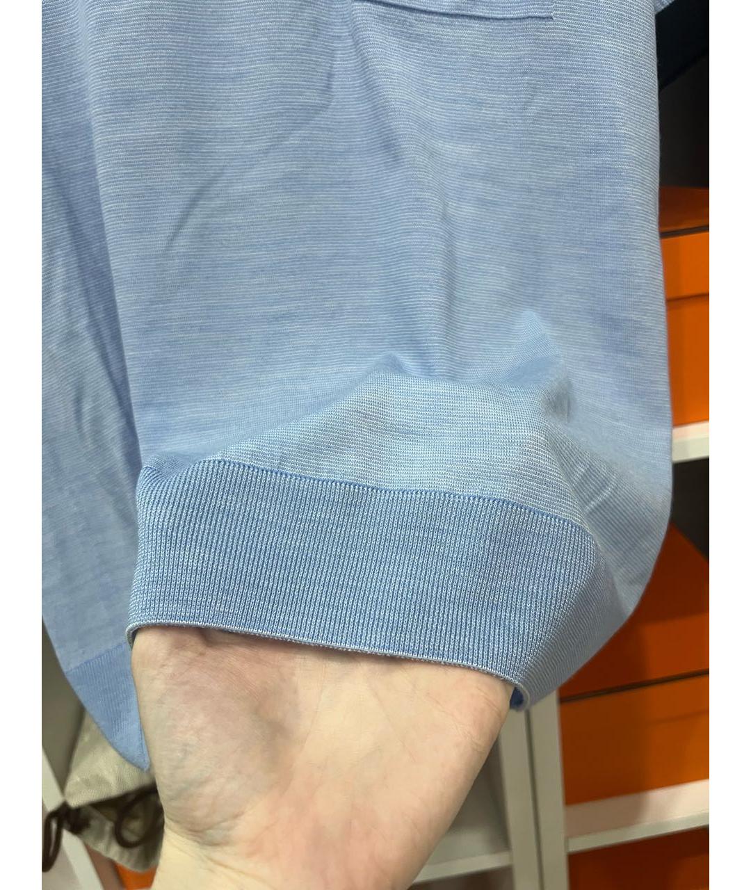 PRADA Голубое хлопко-шерстяное поло с коротким рукавом, фото 2