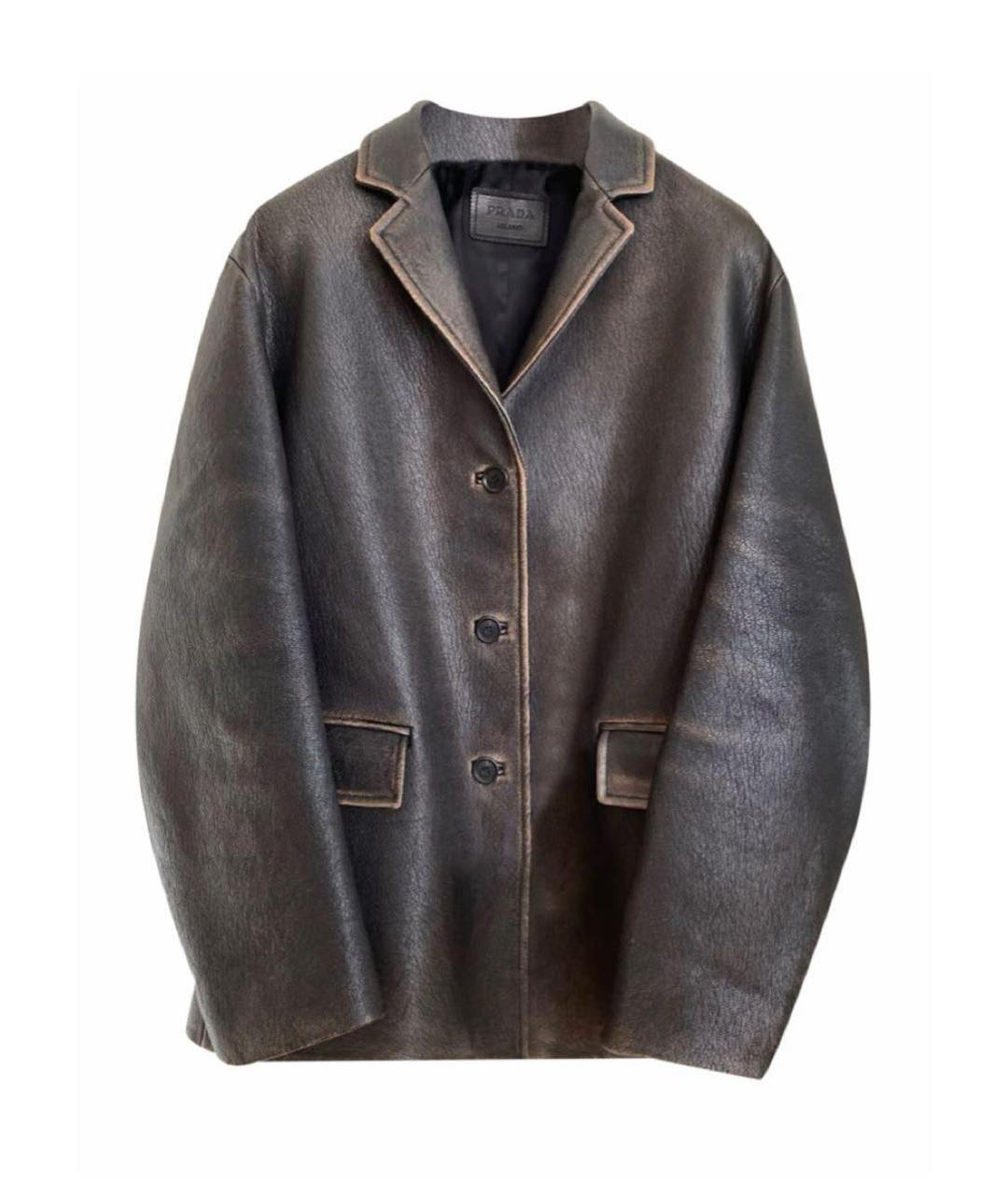 PRADA Коричневый кожаный жакет/пиджак, фото 1